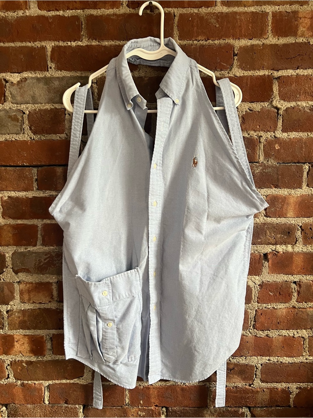 Ralph Lauren Apron Light Blue Button-Down Front Pocket Cotton One Size